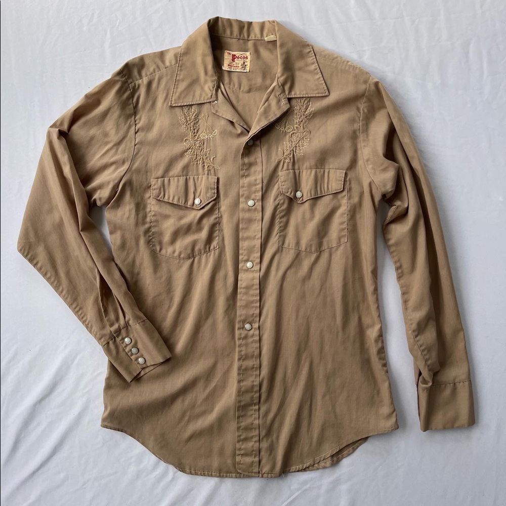 1940s/1950s Tan Western Pearl Snap Button Down Blouse